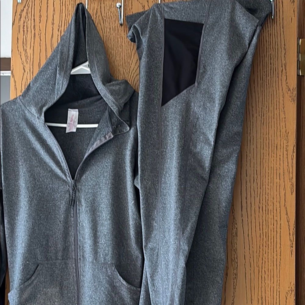 Gray Track Pants with Hood and Zipper